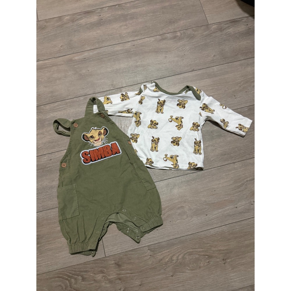 Disney Baby Simba Lion King Green Corduroy Overalls and Shirt Set 0-3M